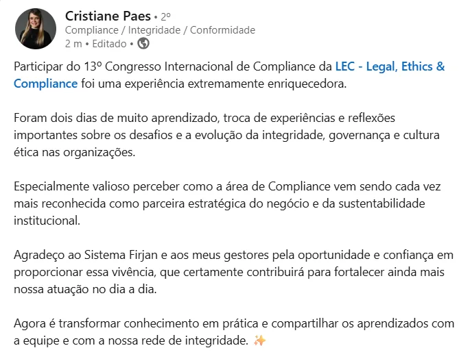 Depoimento de participante da 13ª edição