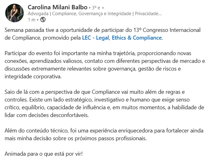 Depoimento de participante da 13ª edição