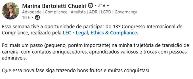 Depoimento de participante da 13ª edição