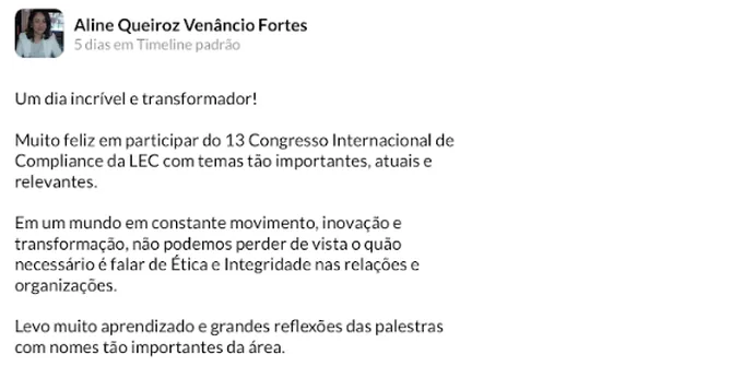 Depoimento de participante da 13ª edição