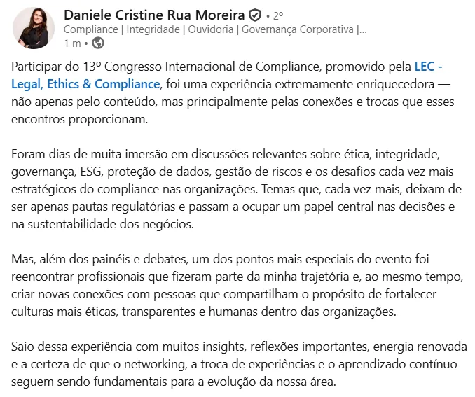 Depoimento de participante da 13ª edição