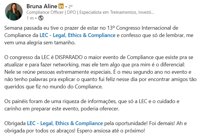 Depoimento de participante da 13ª edição