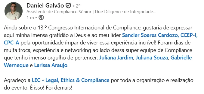 Depoimento de participante da 13ª edição