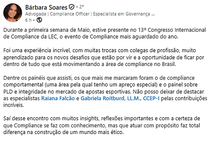 Depoimento de participante da 13ª edição