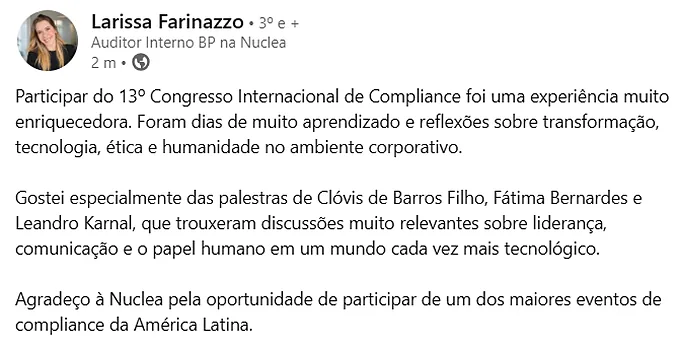 Depoimento de participante da 13ª edição