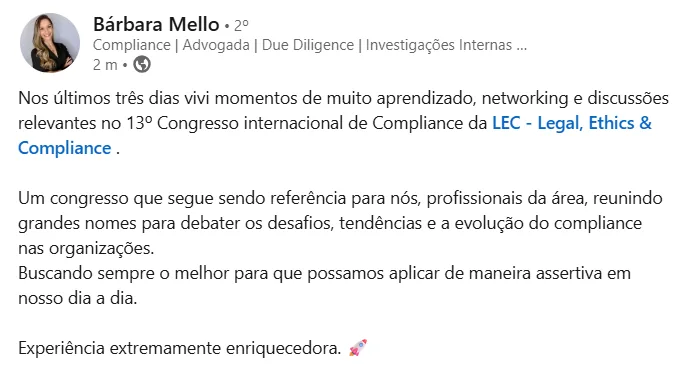 Depoimento de participante da 13ª edição
